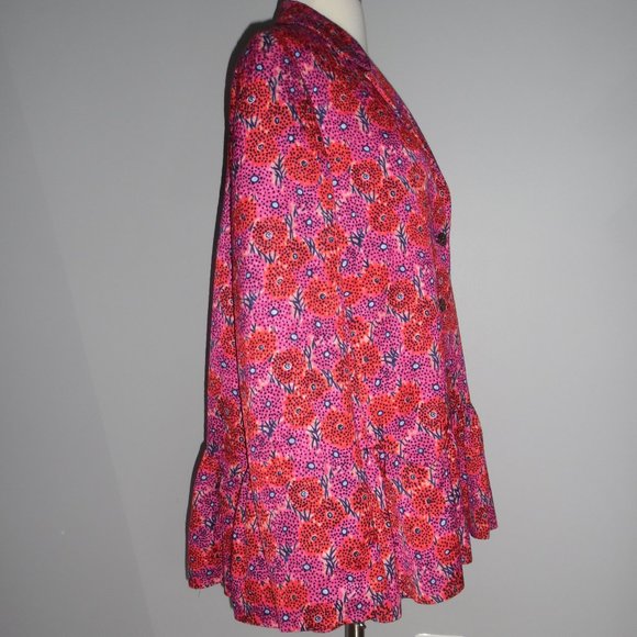 $2190 Lela Rose Wave Flounce Peplum Floral Pink Blazer Button Jacket Light Coat - Picture 6 of 12